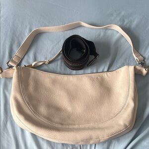 Anthropologie Cream Shoulder Bag with Black Strap